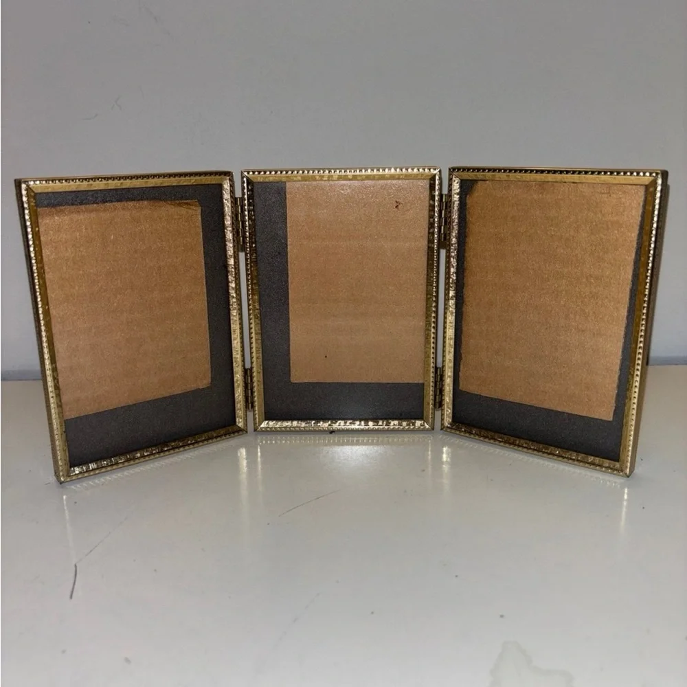 Vintage gold tone Trifold 3 photo frames